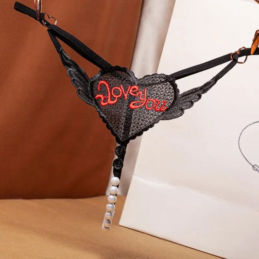 I love you T-back Embroidered Lace Thong