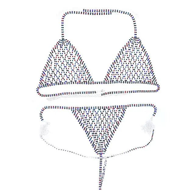 Rhinestone Body Chain Bikini for Beach or Nightclub Striptease