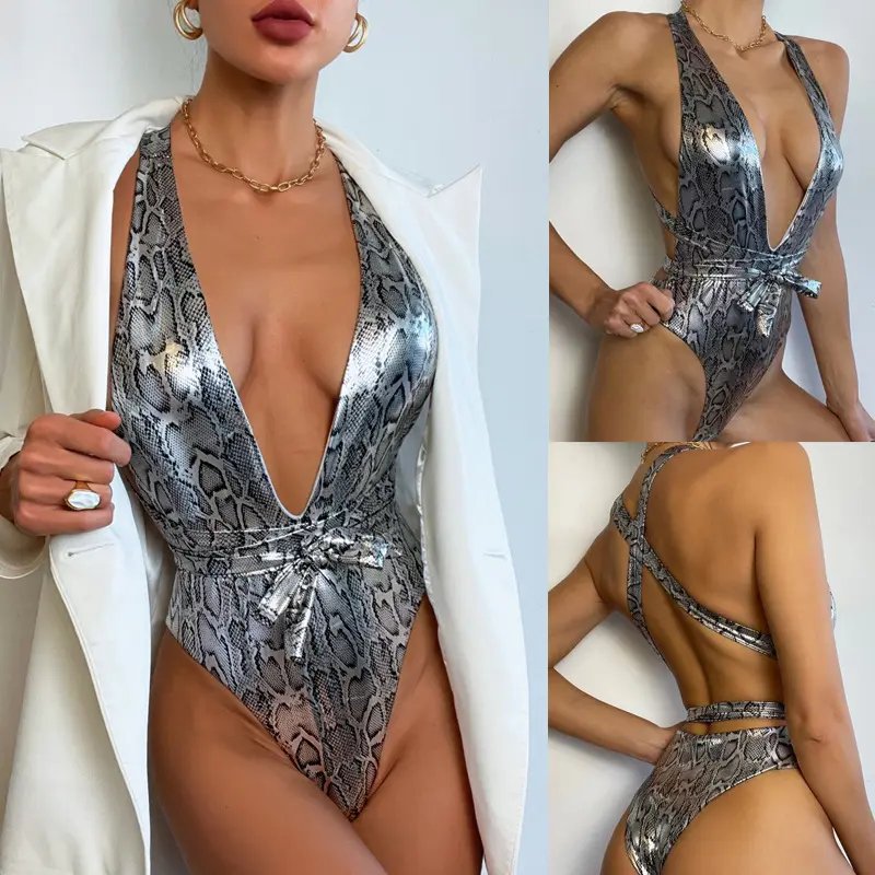 Sexy One piece Backless Bikini, Printed Snake Skin Pattern